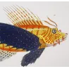 Flying Gurnard Striped Wrasse (Pterois volitans, Tenianotus striatus)  Original hand-colored engraving by Prêtre, Antique Print