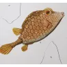 Longhorn Cowfish, Yellow Boxfish (*Lactoria cornuta, Ostracion cubicus*) Original hand-color engraving by Prêtre, Antique Print