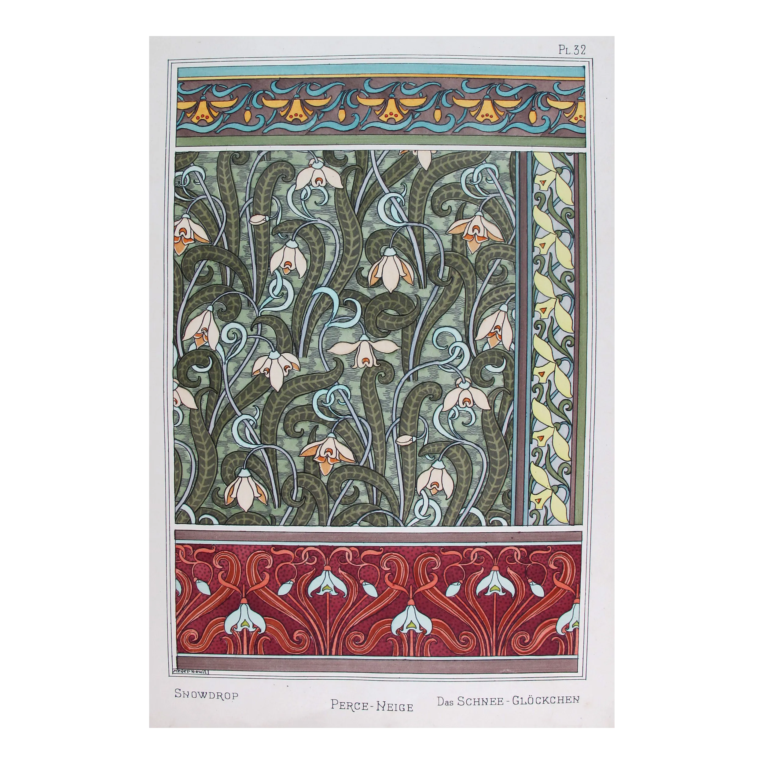 Eugène Grasset – Snowdrop –  Original Art Nouveau Lithograph.